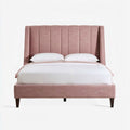 Letto matrimoniale imbottito in tessuto rosa con testata alta 200 x 160 x 120cm