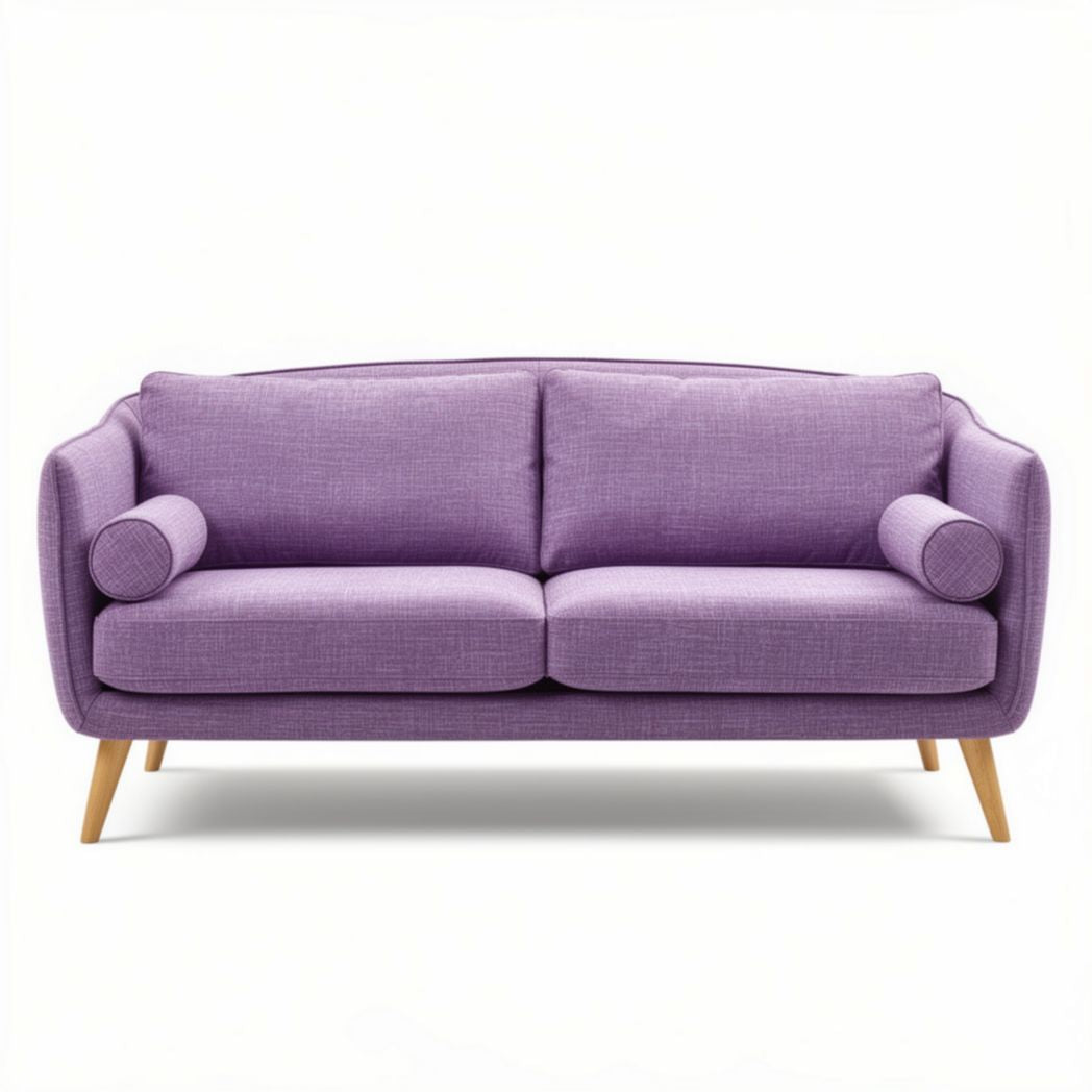 Divano moderno in tessuto viola 180 x 85 x 85cm con braccioli in legno