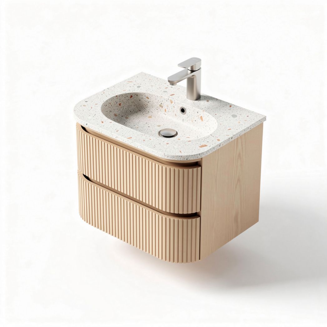 Mobile bagno in legno con lavabo in superficie terrazzo dimensioni 80 x 50 x 90cm