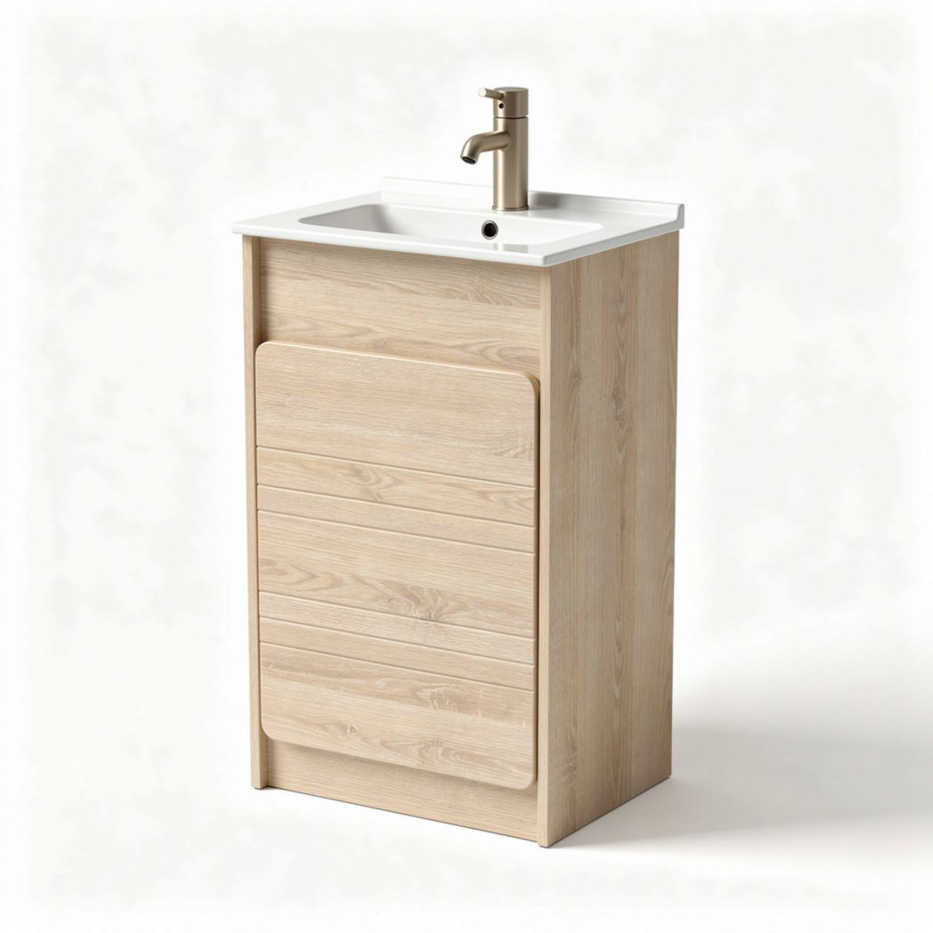 Mobile lavabo in legno chiaro con un piano in ceramica 50 x 40 x 85cm