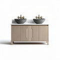 Mobile lavabo in legno con piano in marmo e lavelli in ceramica grigia 100 x 50 x 85cm
