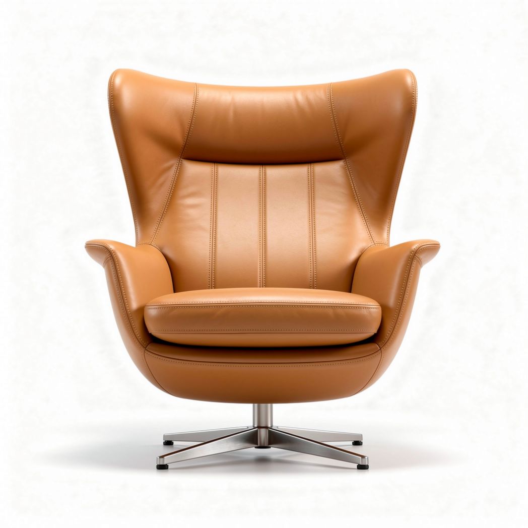 Poltrona girevole in pelle colore tan con base in metallo dimensioni 85 x 80 x 100cm