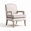 Poltrona dal design classico in tessuto beige e legno 80 x 70 x 90cm
