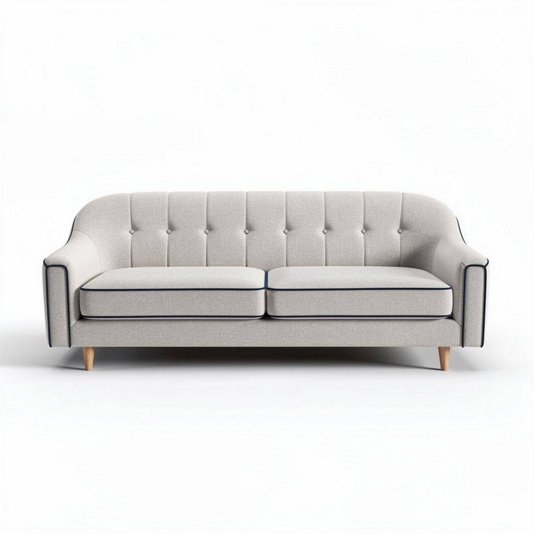 Divano grigio con cuciture a vista in tessuto 210 x 90 x 85cm