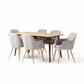 Tavolo da pranzo in legno con sedie imbottite grigie dimensioni 180 x 90 x 75cm