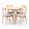 Tavolo rotondo in legno con quattro sedie imbottite grigie 100 x 100 x 75cm