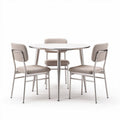 Tavolo rotondo in metallo con quattro sedie imbottite color beige 120 x 120 x 75cm