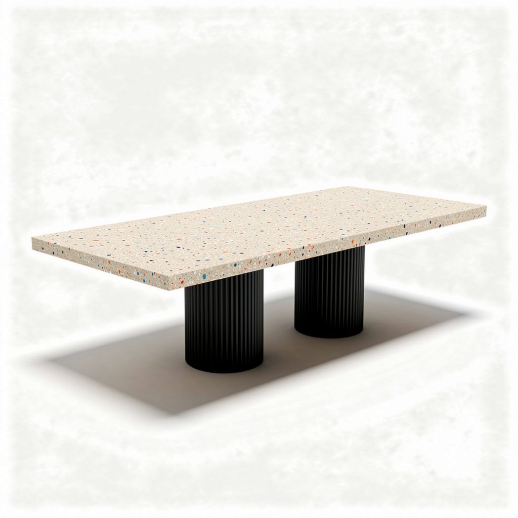 Tavolo in terrazzo multicolore con base in metallo nero 200 x 100 x 75cm