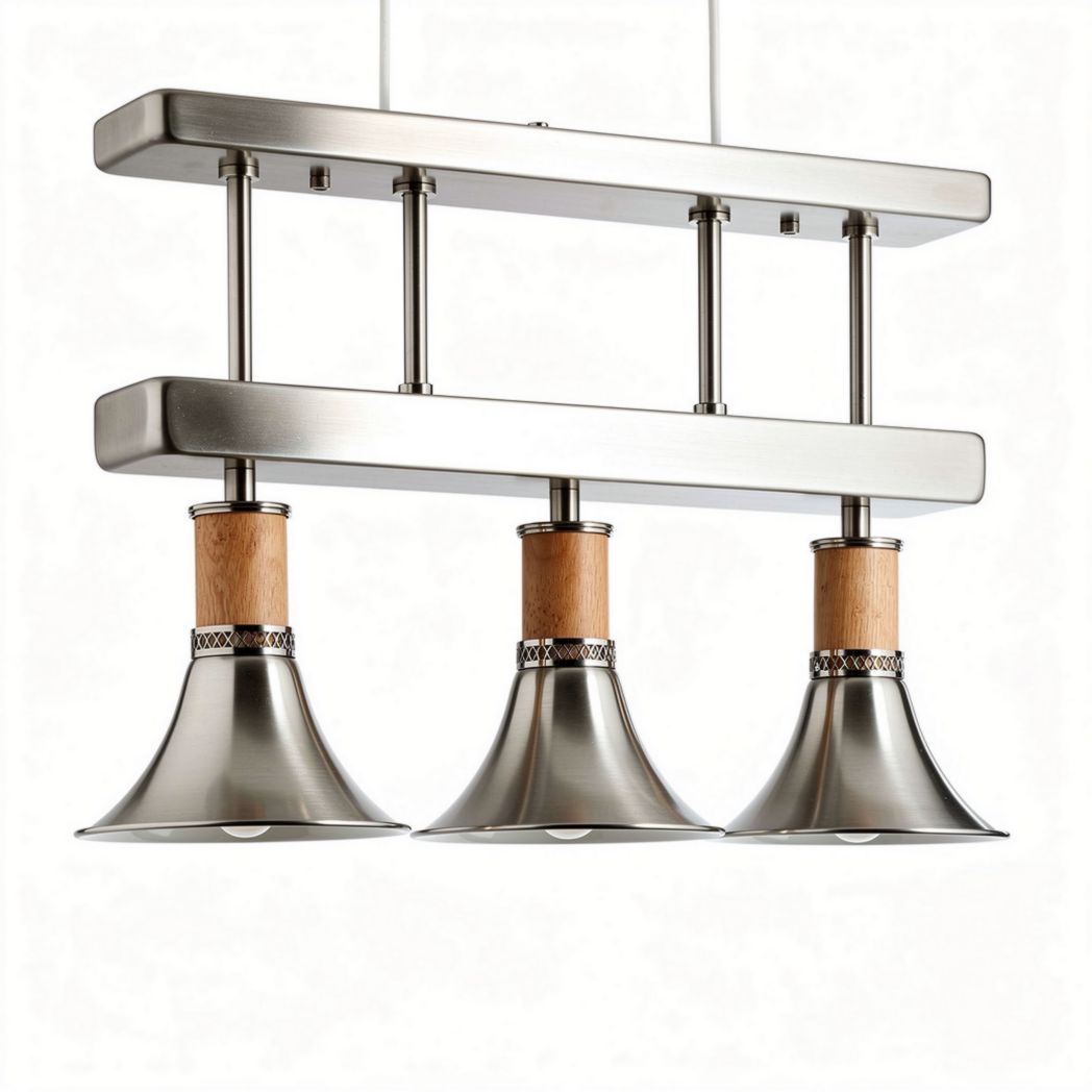 Lampadario a sospensione in metallo e legno con tre punti luce 60 x 15 x 25cm