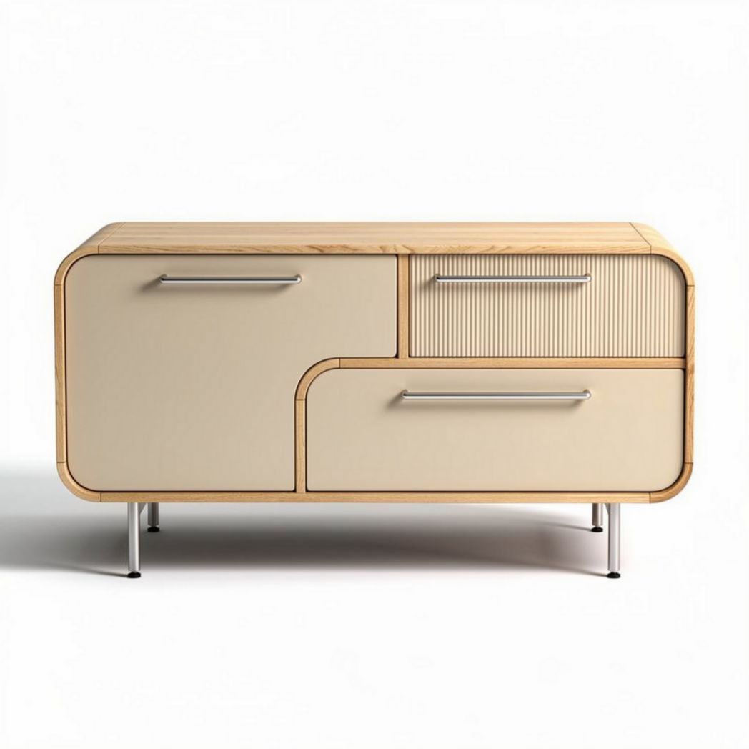 Mobiletto in legno di faggio con ripiani beige e dimensioni 120 x 40 x 60cm