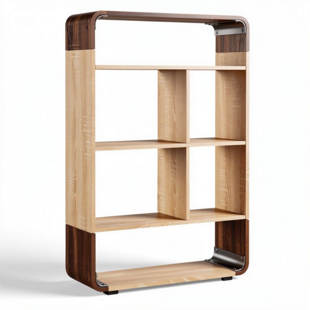 Libreria in legno con quattro vani dimensioni 80 x 40 x 160cm color noce e biondo